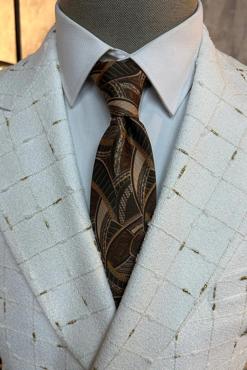 Blanc Plaid Notched Lapel 2 pièces costumes pour hommes - Image 3