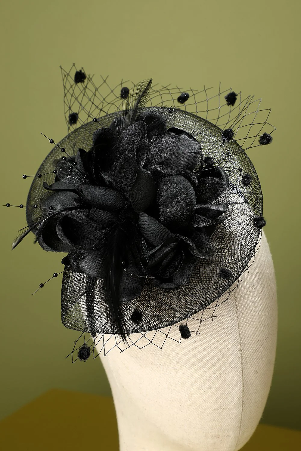 Bandeau Année 1920 Rétro en Tulle avec Perles Plumes noire - Image 3
