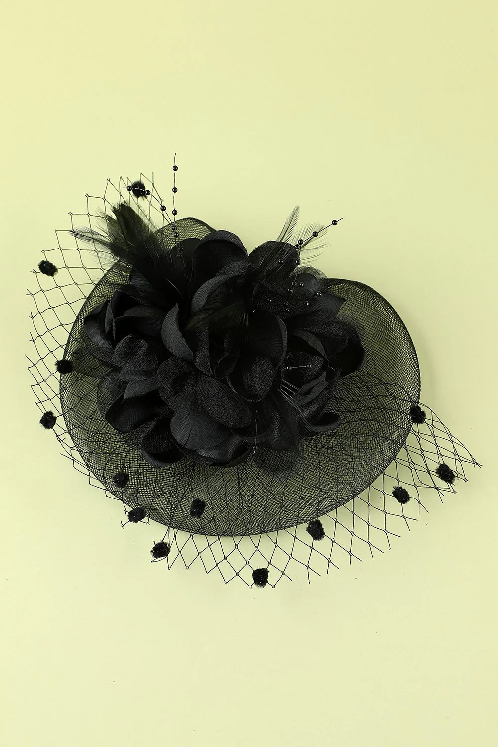 Bandeau Année 1920 Rétro en Tulle avec Perles Plumes noire - Image 4