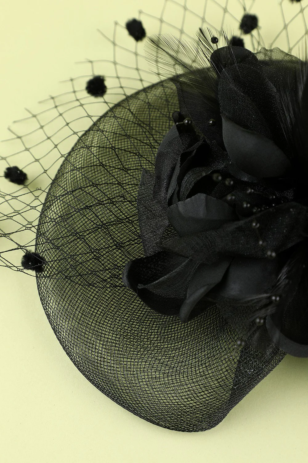 Bandeau Année 1920 Rétro en Tulle avec Perles Plumes noire - Image 6
