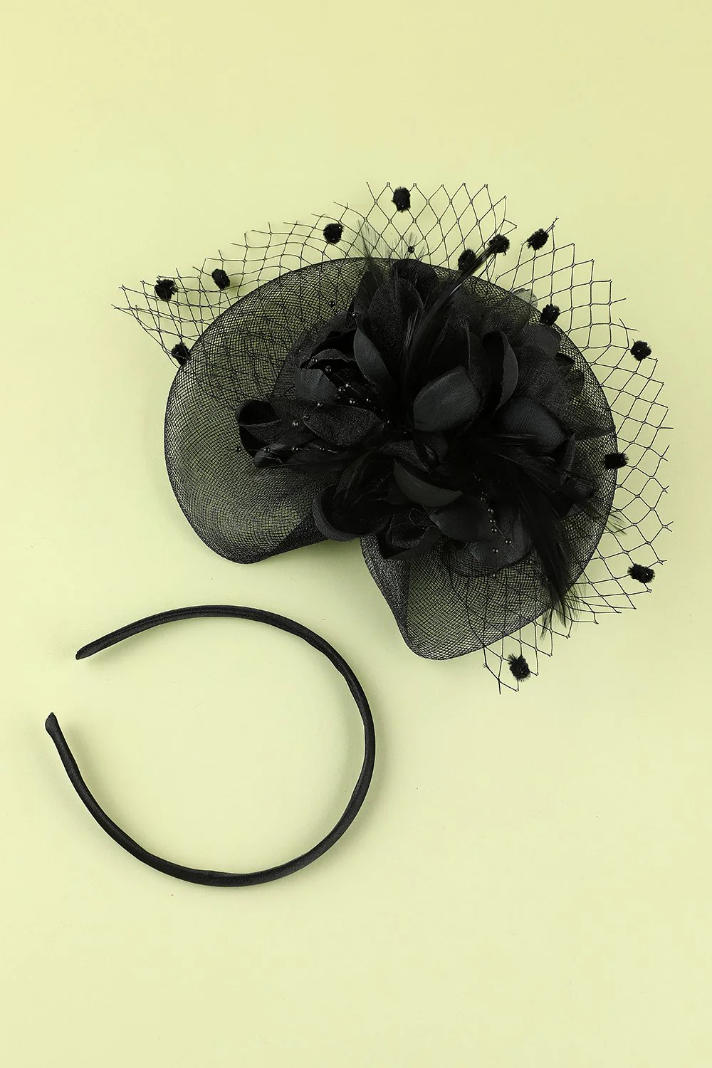 Bandeau Année 1920 Rétro en Tulle avec Perles Plumes noire - Image 7