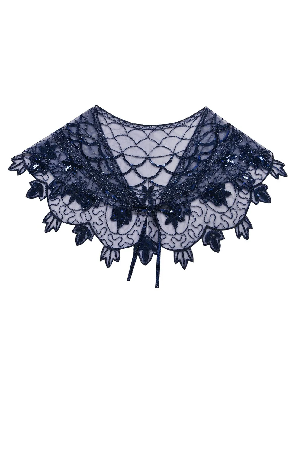 Zapaka Cape Femme Paillettes Fleur Bleu Années 1920 - Image 3
