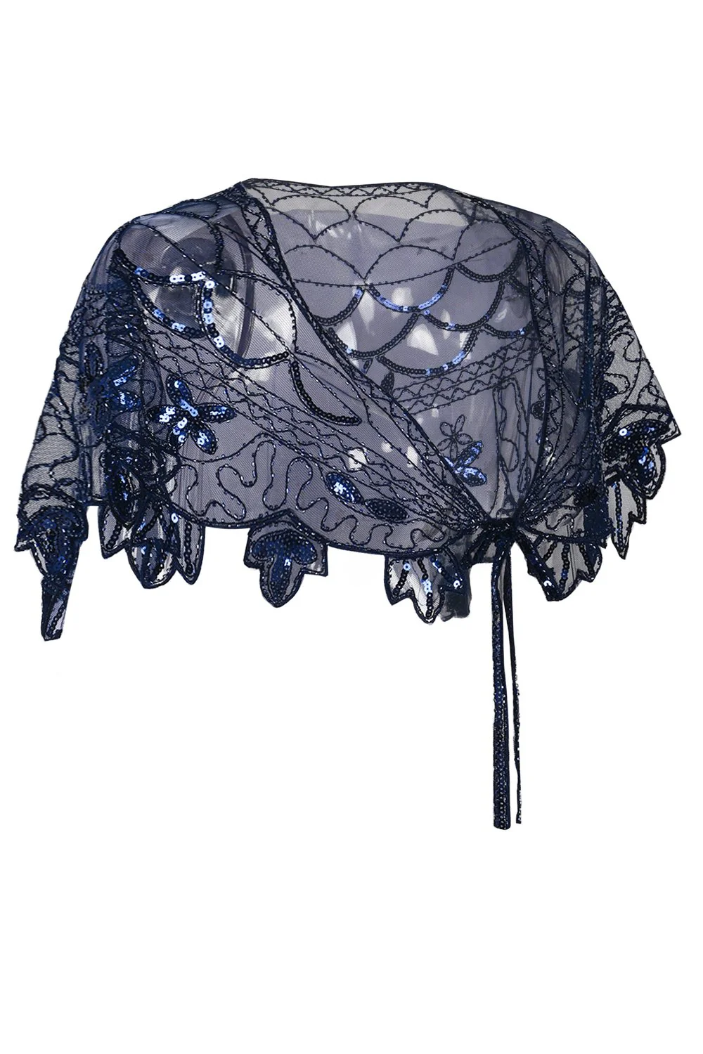 Zapaka Cape Femme Paillettes Fleur Bleu Années 1920 - Image 4
