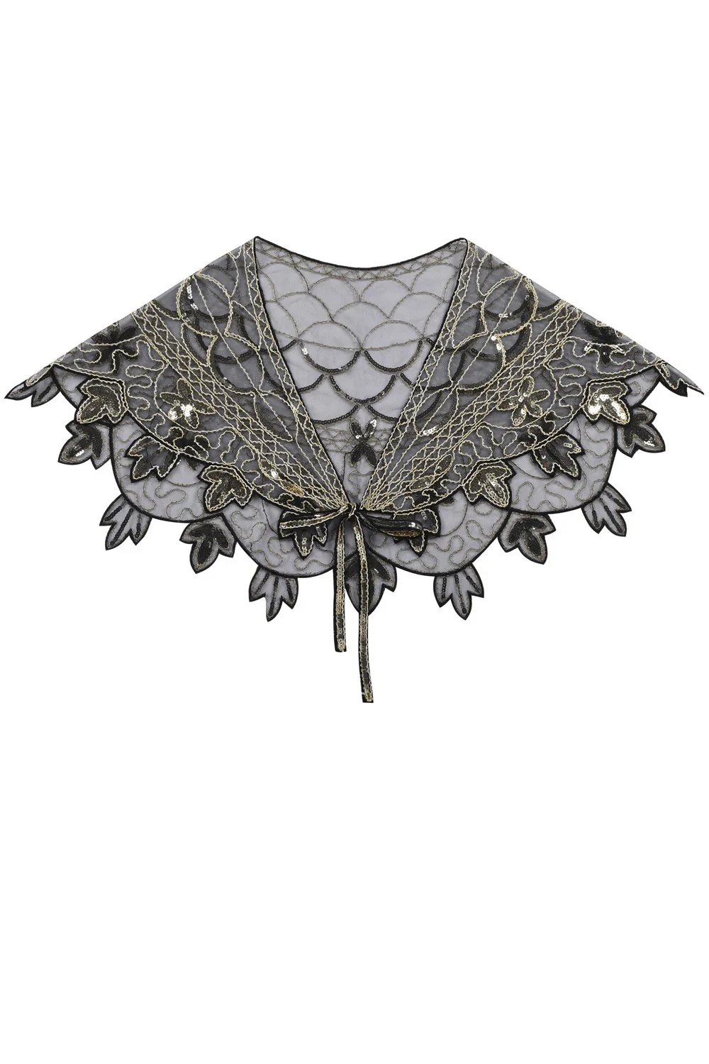 Zapaka Cape Femme Paillettes Fleur Doré Années 1920 - Image 3