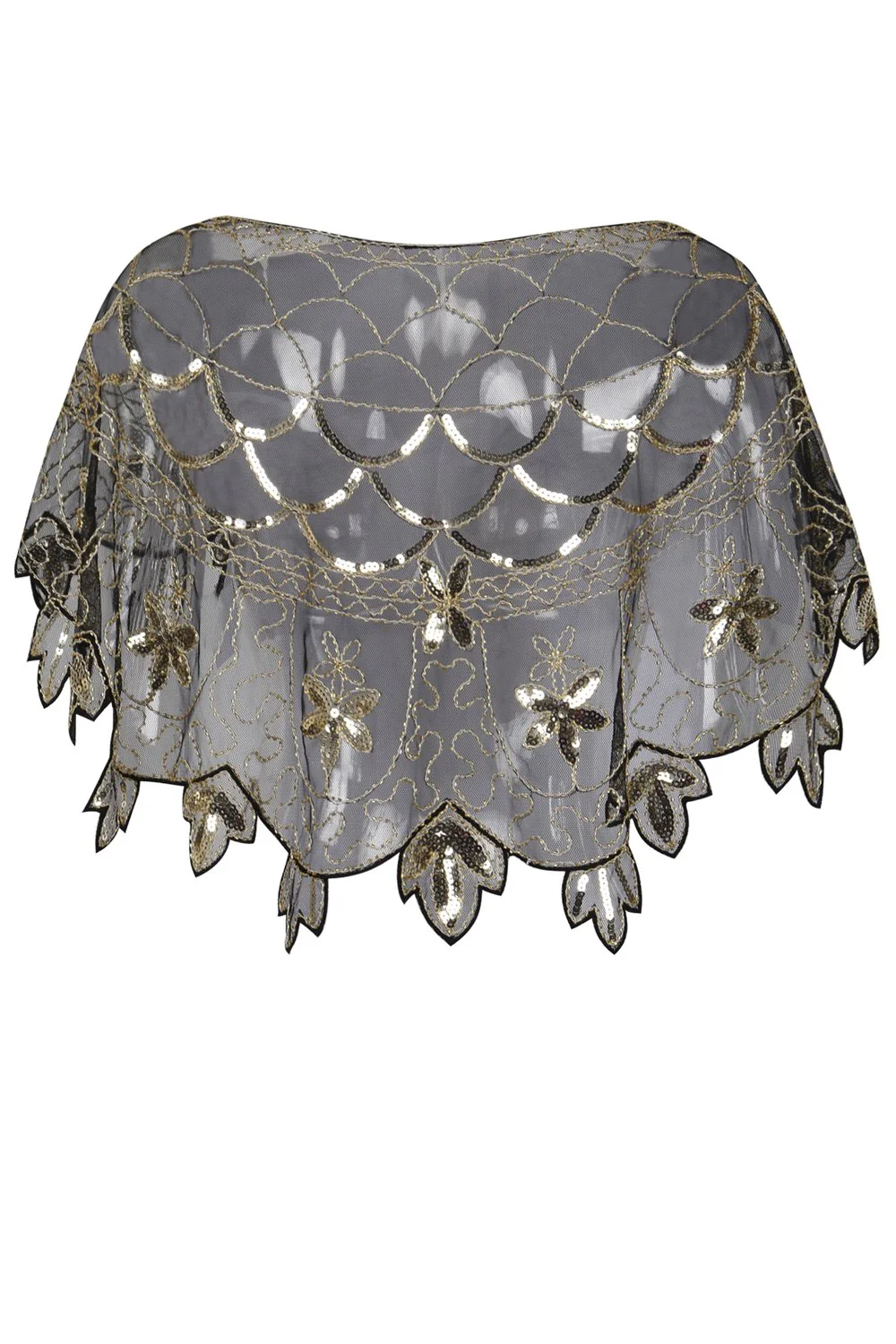 Zapaka Cape Femme Paillettes Fleur Doré Années 1920 - Image 4