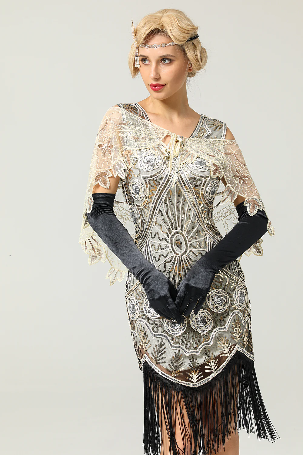 Zapaka Cape Femme Paillettes Fleur Vert Années 1920 - Image 3