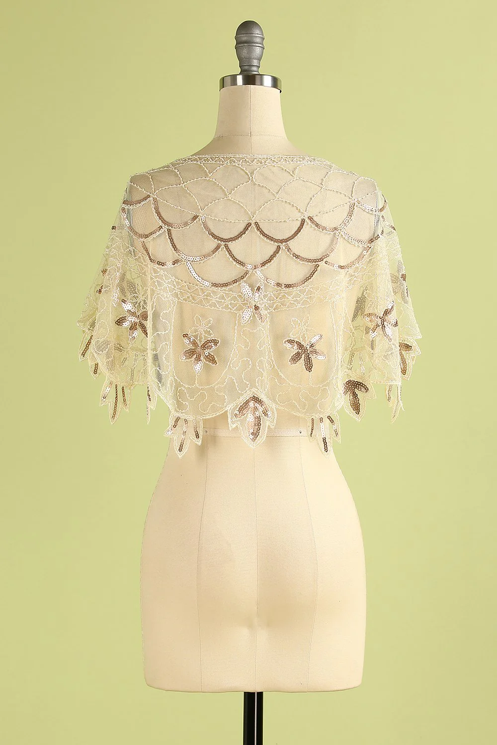 Zapaka Cape Femme Paillettes Fleur Vert Années 1920 - Image 5