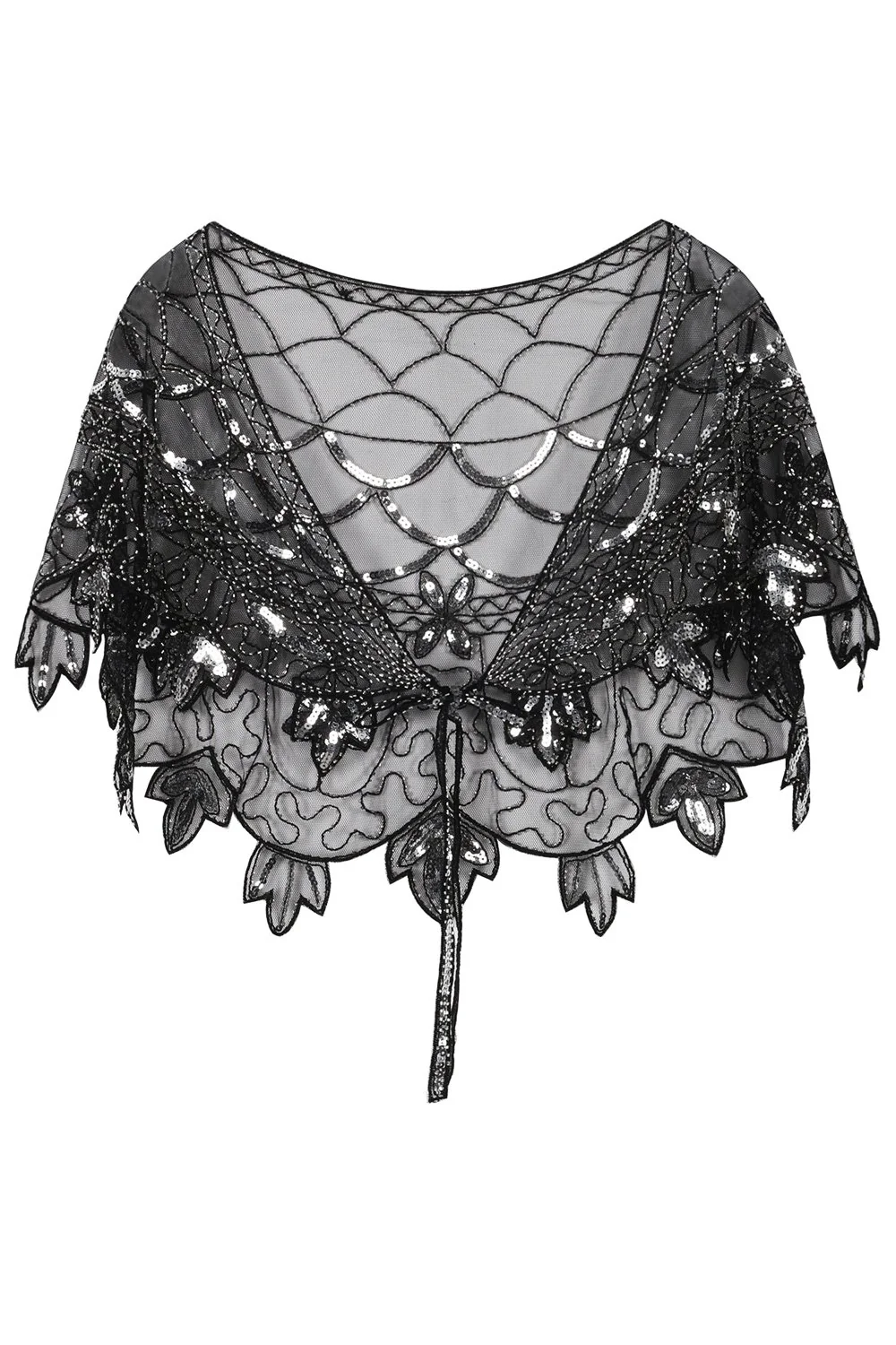Zapaka Cape Femme Paillettes Fleur Vert Années 1920 - Image 7