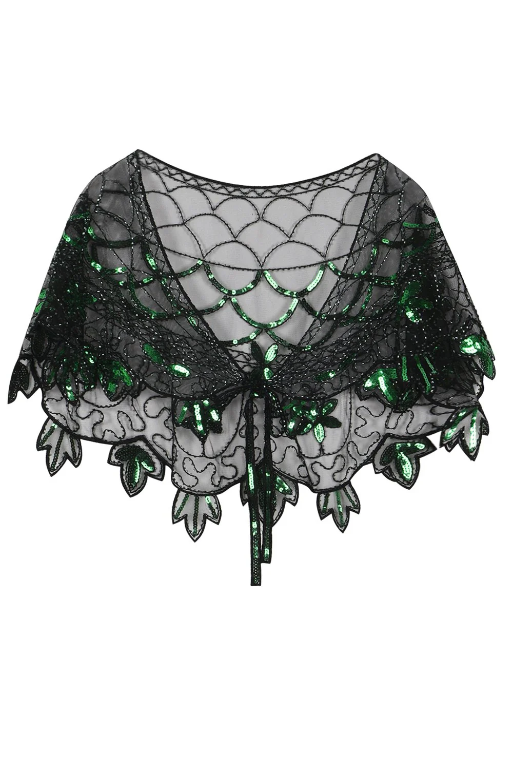 Zapaka Cape Femme Paillettes Fleur Vert Années 1920 - Image 9