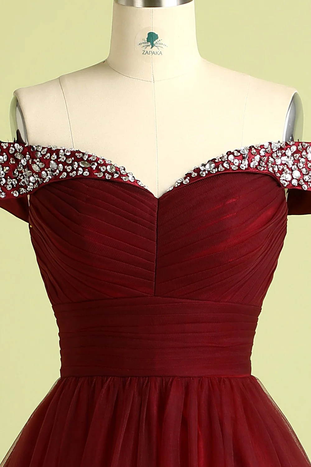 Robe de Bal en Tulle Burgundy Sans Bretelles - Image 4