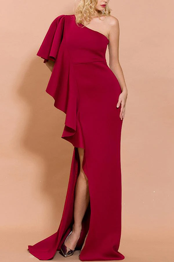Zapaka Femme Robe de Soirée Rouge à Une épaule - Image 5