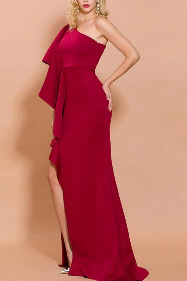 Zapaka Femme Robe de Soirée Rouge à Une épaule - Image 6