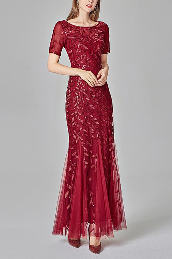 Robe Sirène à Manches Courtes Bleu Marine - Image 5