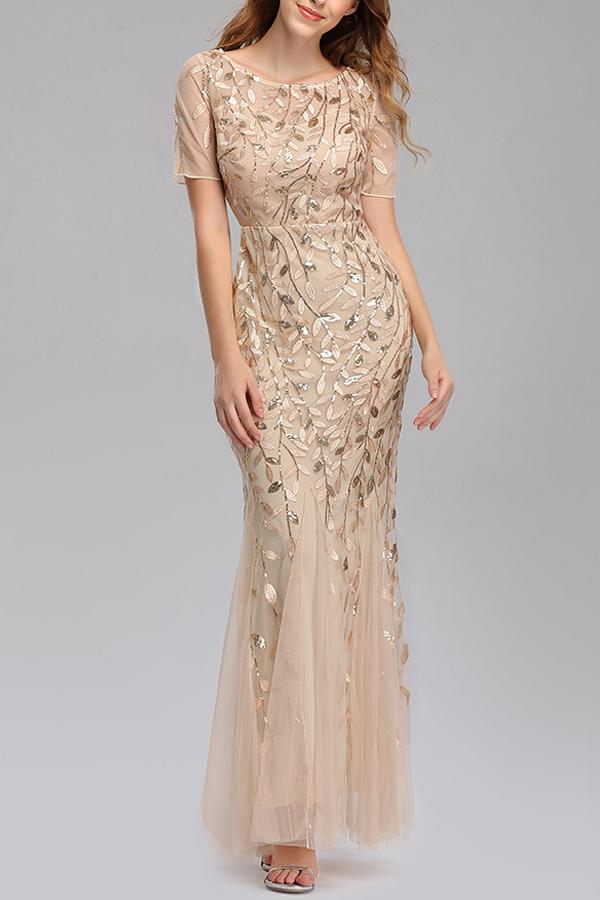 Robe Sirène à Manches Courtes Bleu Marine - Image 6