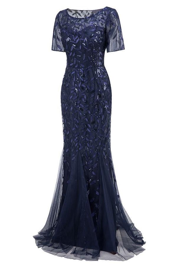 Robe Sirène à Manches Courtes Bleu Marine - Image 7