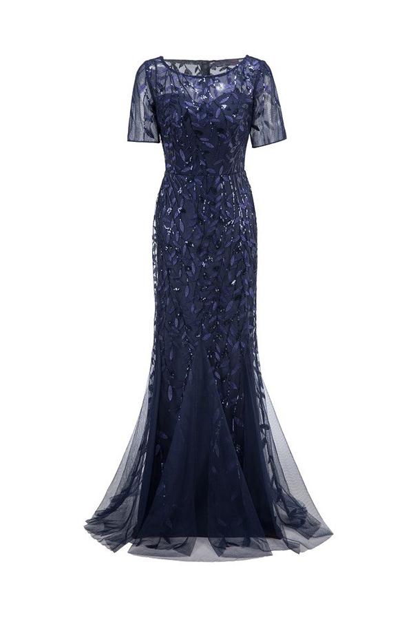 Robe Sirène à Manches Courtes Bleu Marine - Image 8