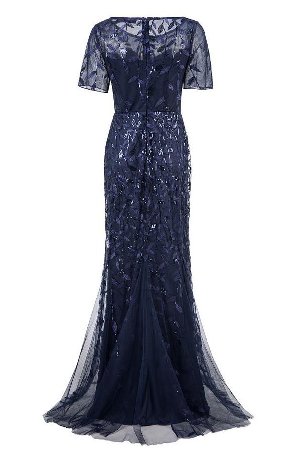 Robe Sirène à Manches Courtes Bleu Marine - Image 9