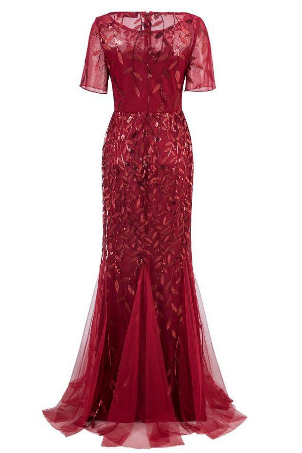 Zapaka Femme Robe de Soirée Sirène Rouge à Manches Courtes - Image 4