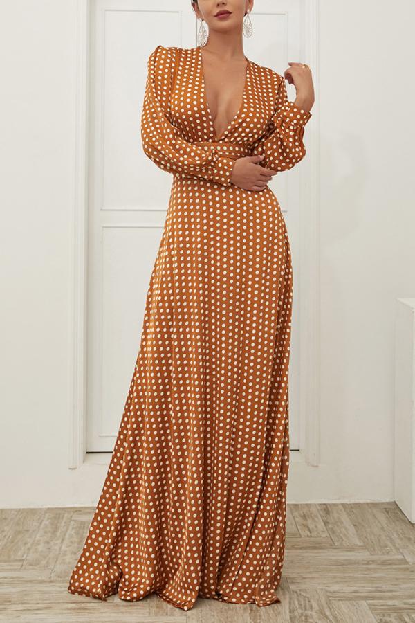 Robe Décontractée Bohème à Manches Longues à Pois Jaunes - Image 3