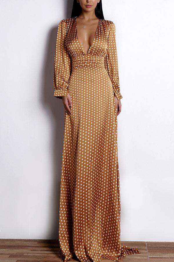 Robe Décontractée Bohème à Manches Longues à Pois Rouge - Image 6