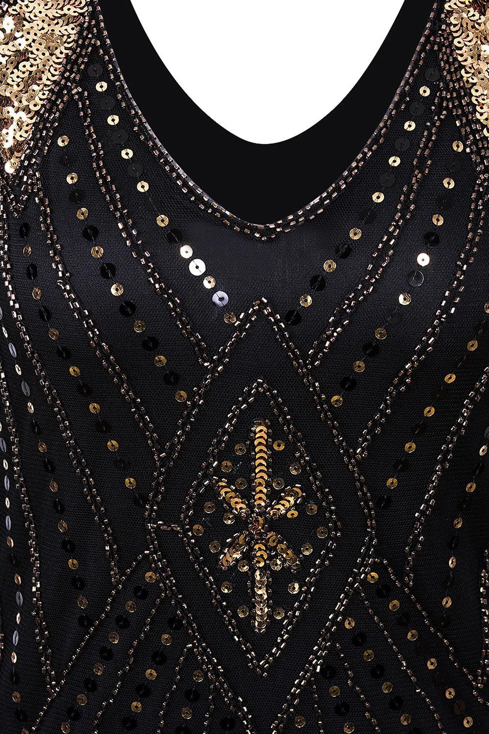 Robe 1920s Col V avec Paillettes à Franges - Image 5