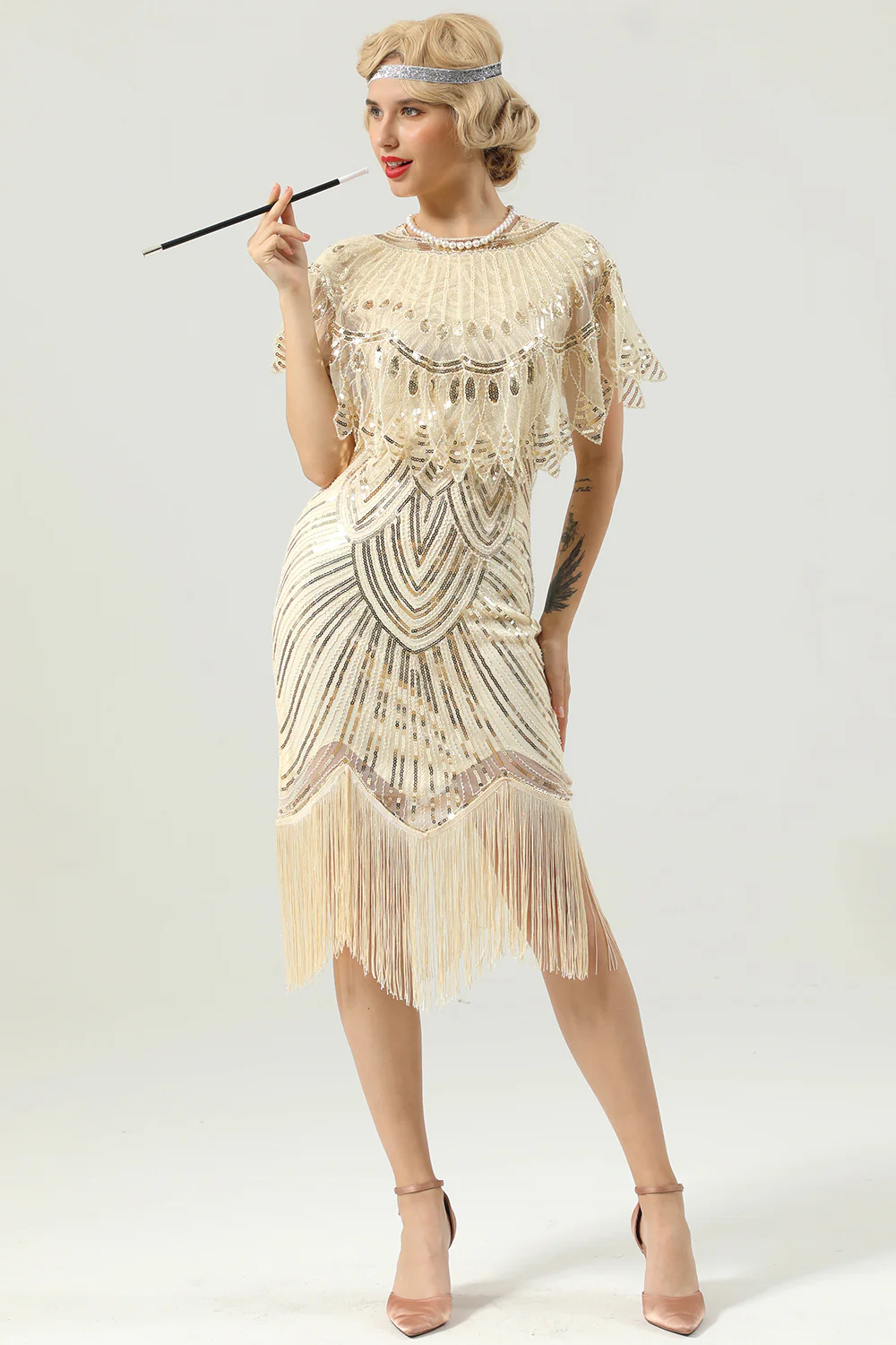 Robe des années 20 à franges et paillettes sans capuche - Image 3