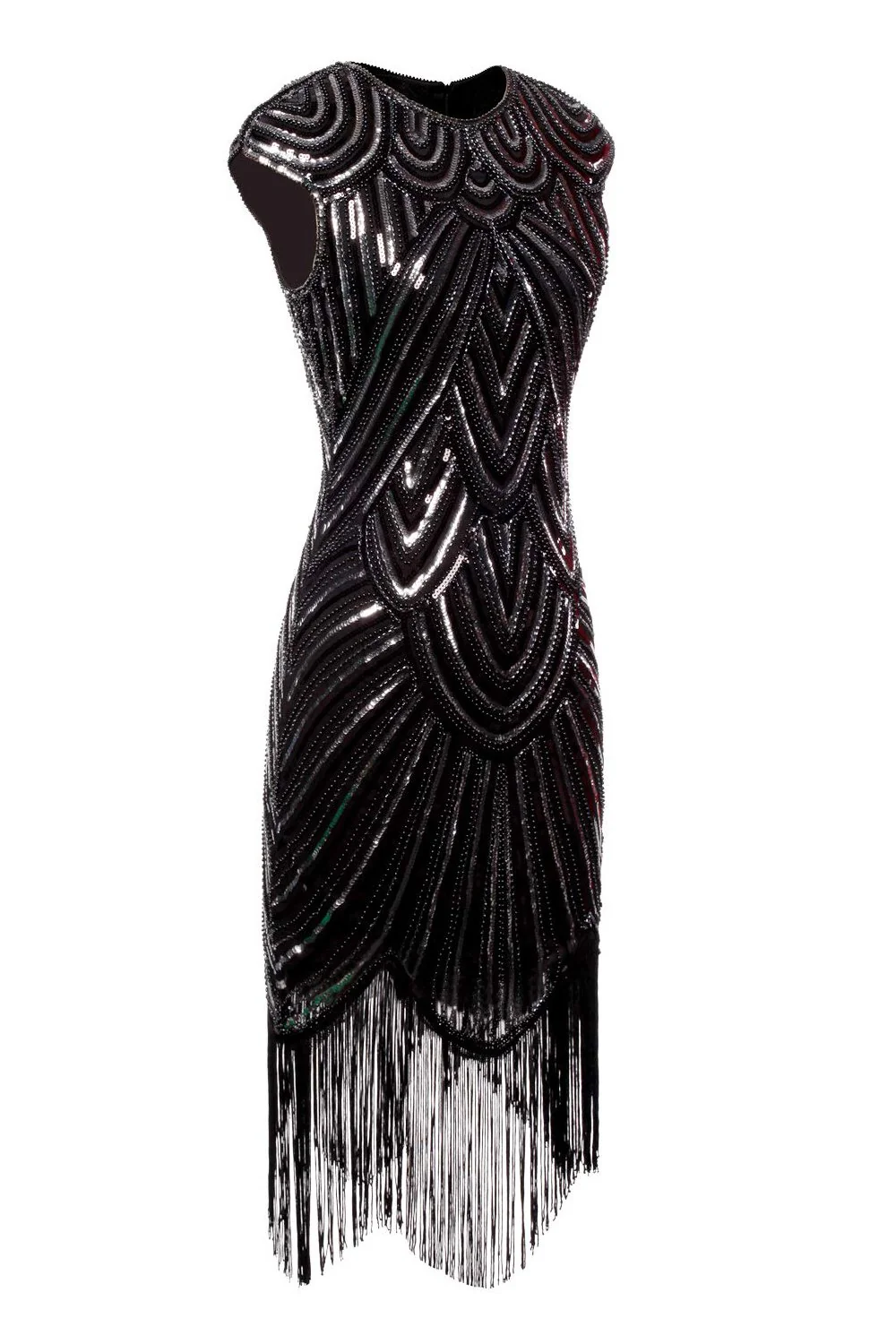 Robe 1920s Flapper avec Paillettes Noire - Image 4