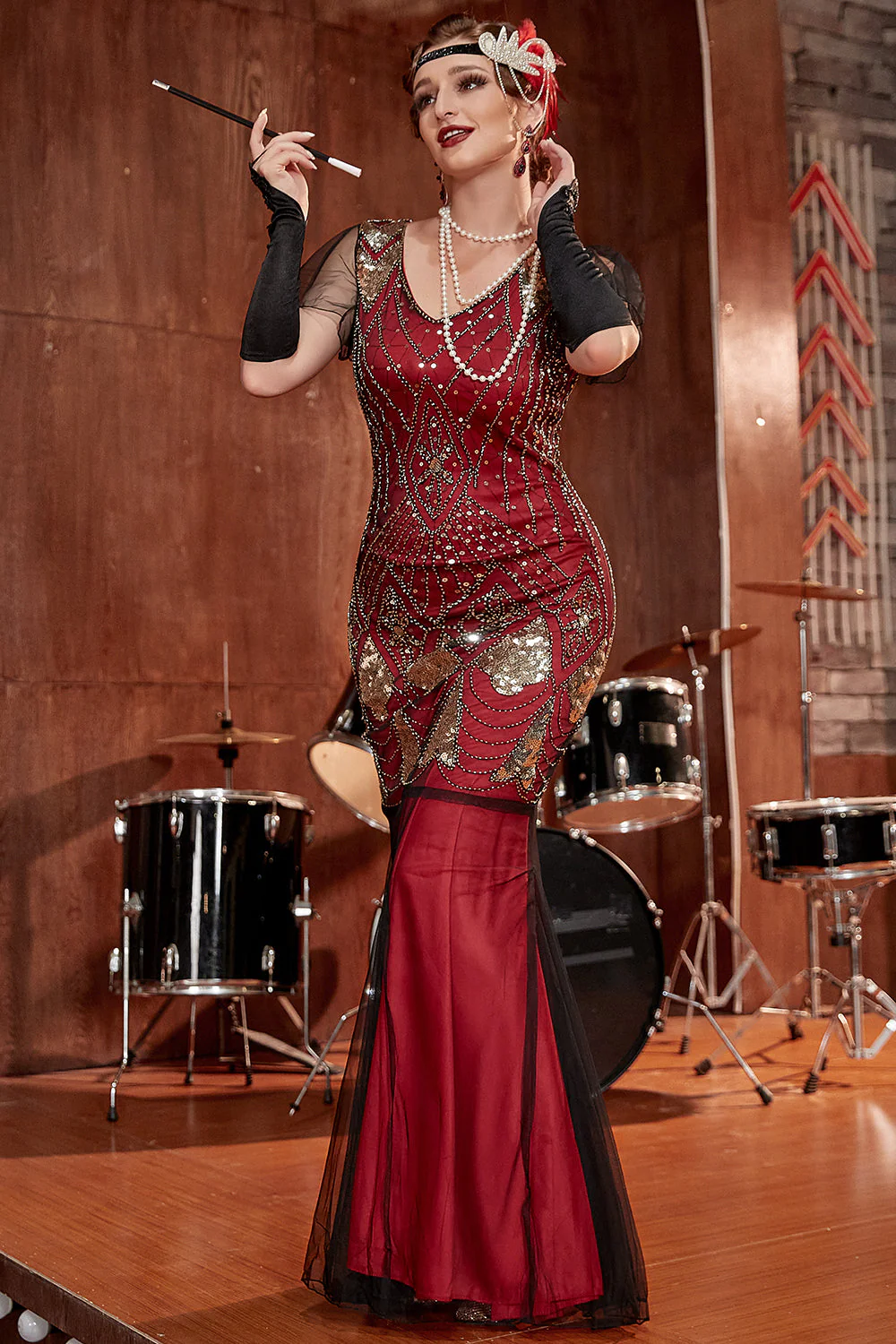 Robe sirène noire années 1920 à paillettes - Image 21