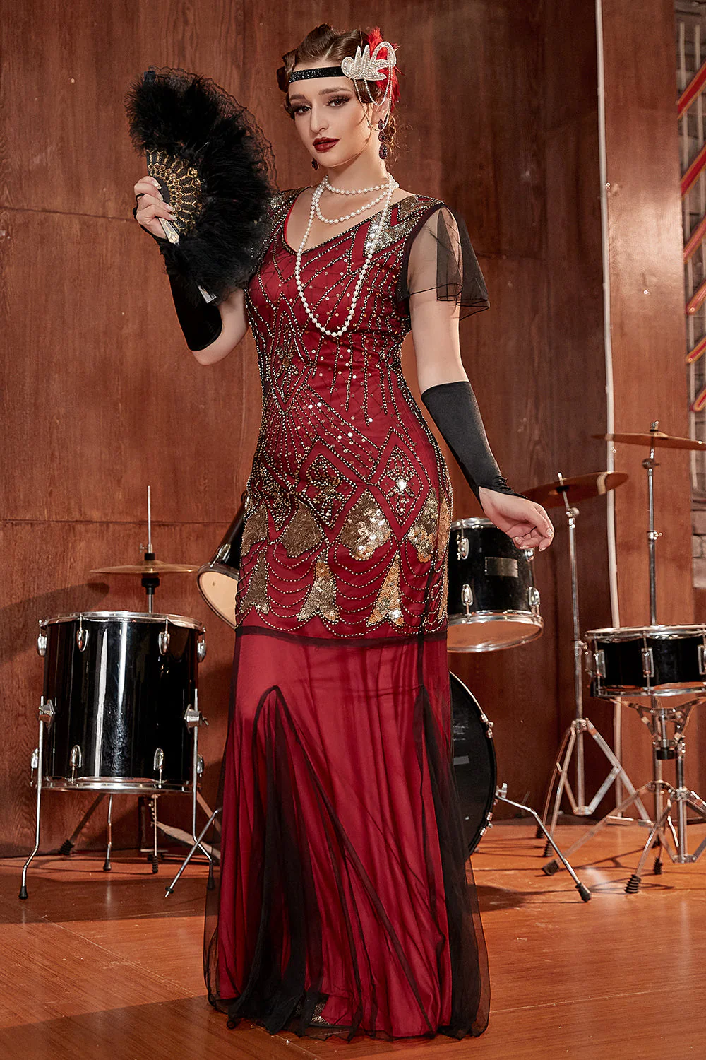 Robe sirène noire années 1920 à paillettes - Image 23