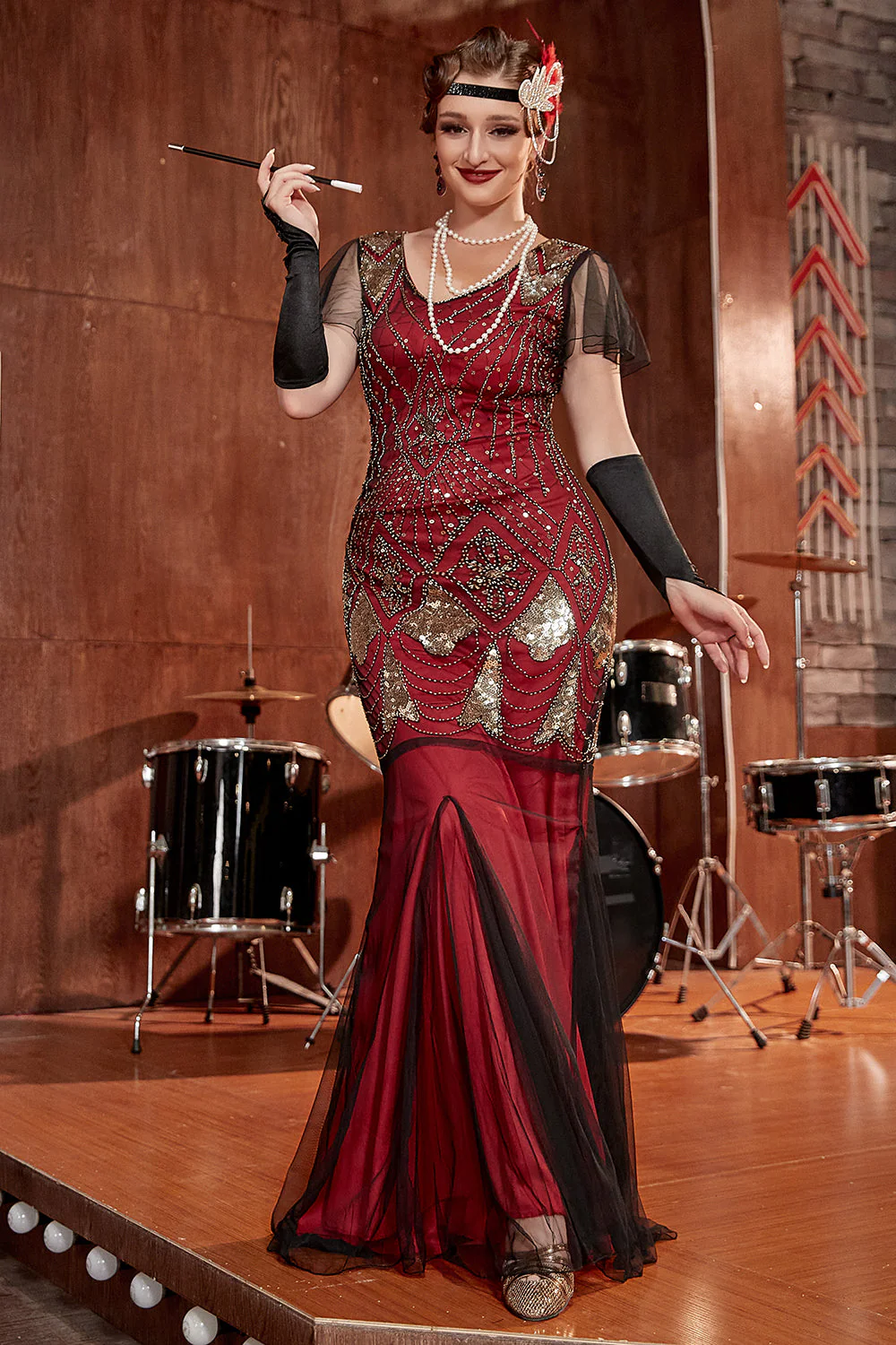 Robe sirène noire années 1920 à paillettes - Image 24