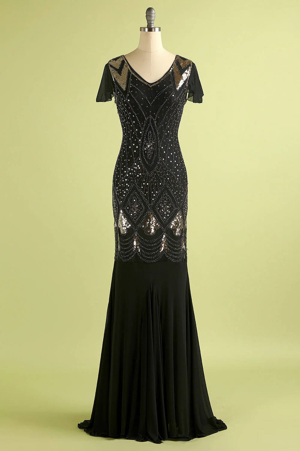 Robe sirène noire années 1920 à paillettes - Image 3