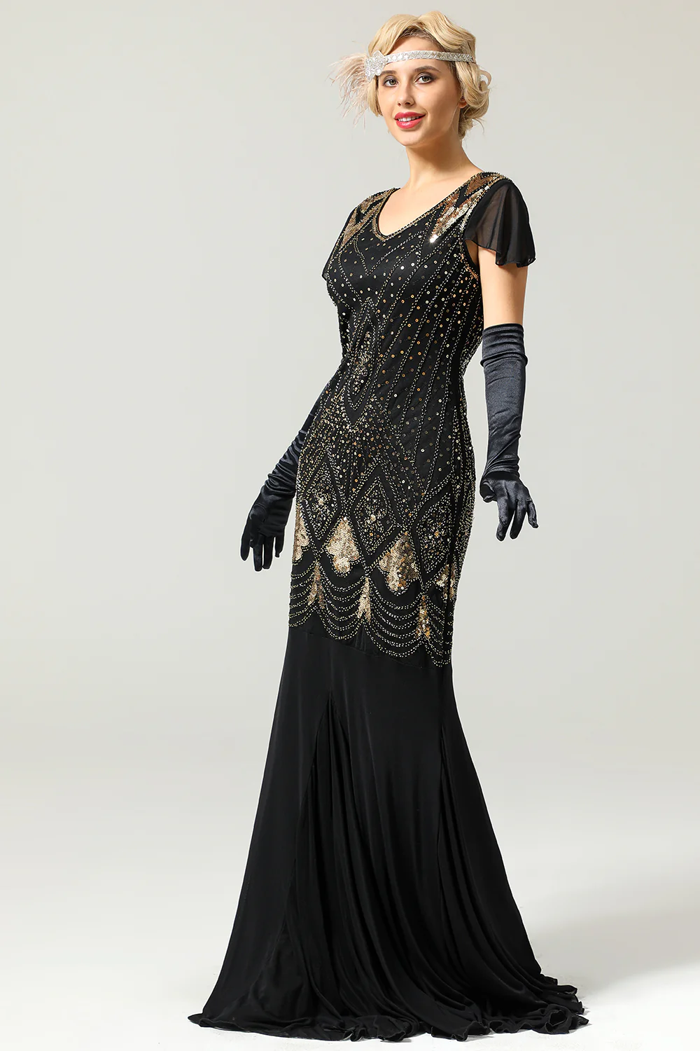 Robe sirène noire années 1920 à paillettes - Image 6