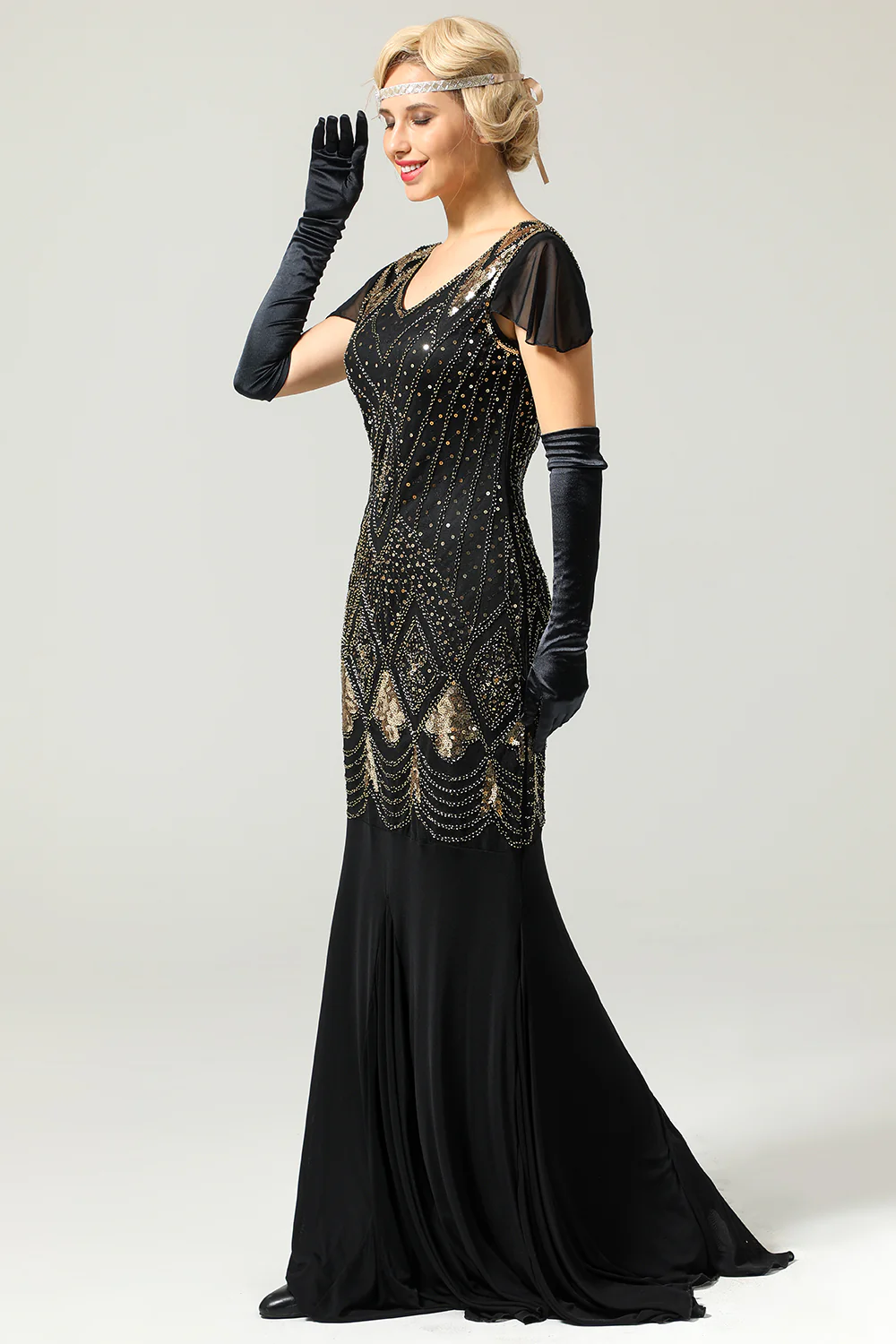 Robe sirène noire années 1920 à paillettes - Image 7