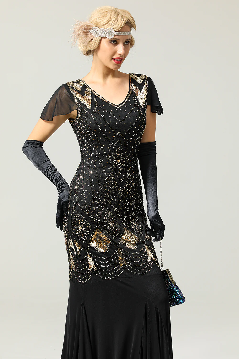 Robe sirène noire années 1920 à paillettes - Image 9
