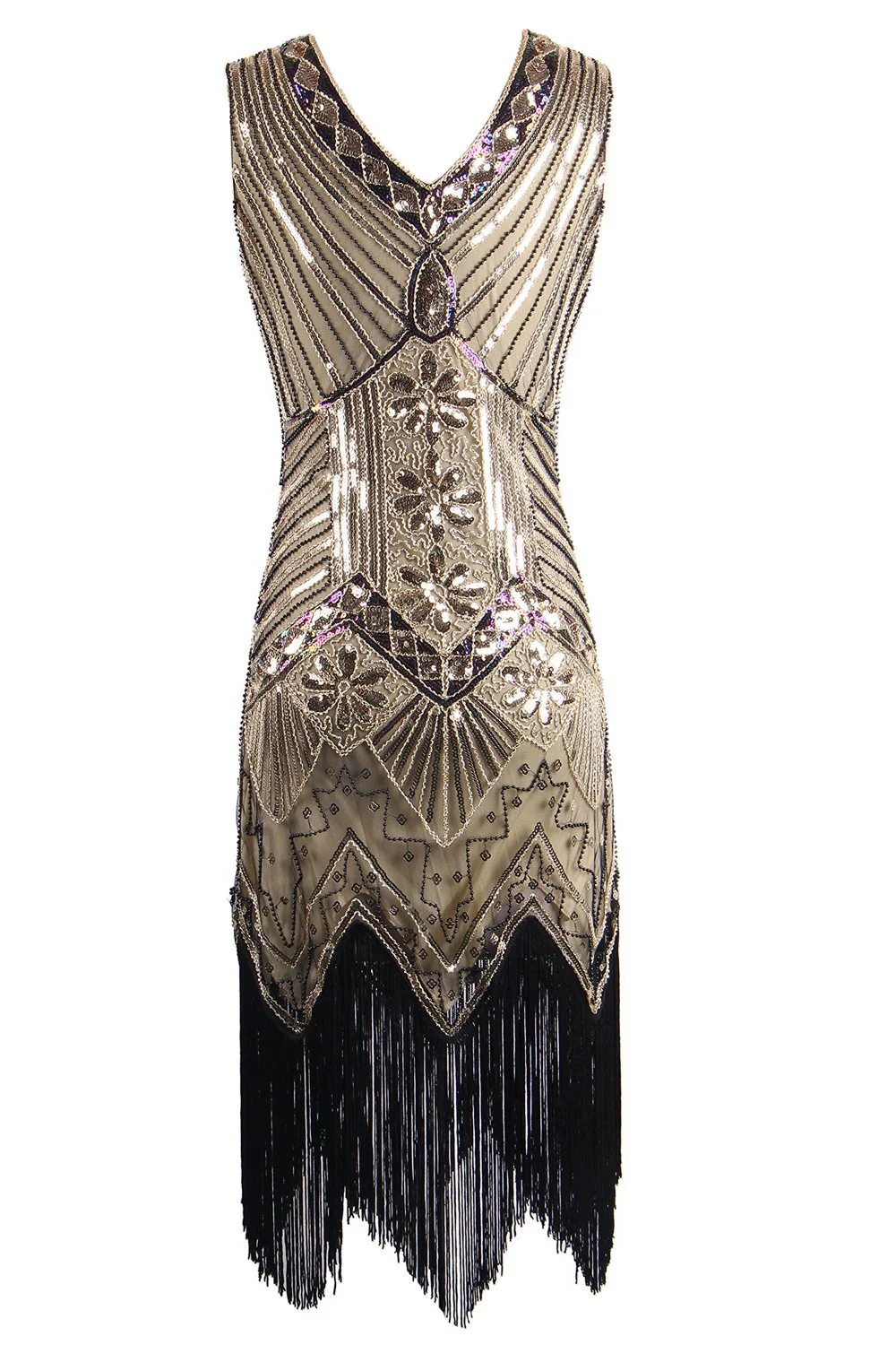 Robe Noire Col V à Franges Avec Paillettes - Image 3